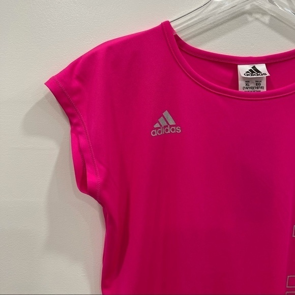 Adidas Pink Short Sleeve Girl Tee Logo Spellout XL - Picture 2 of 7